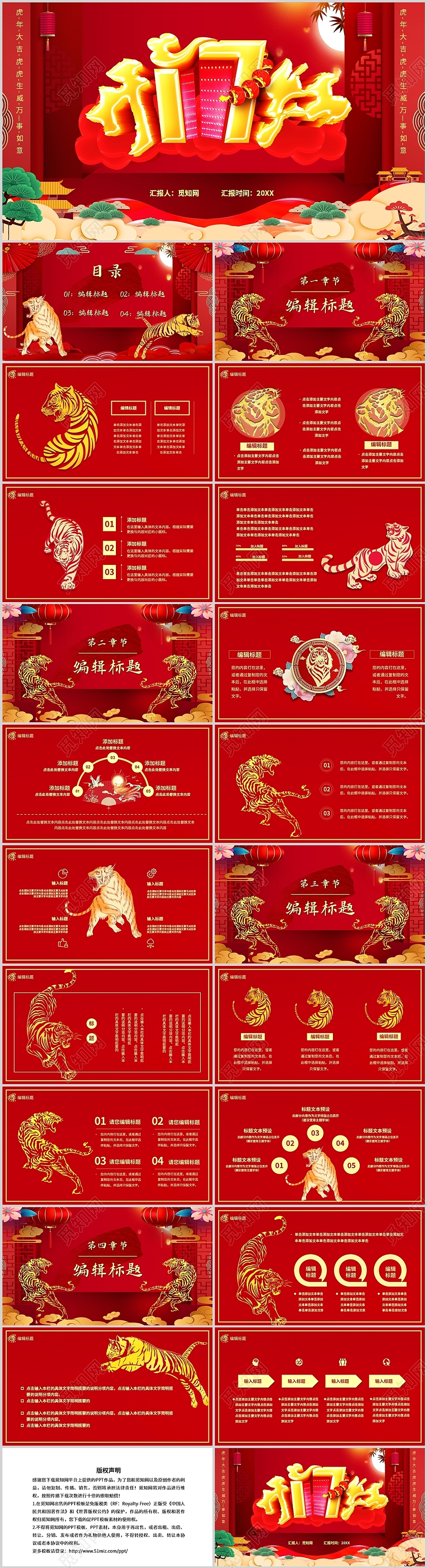 红色虎年2022开门红新年新气象万事大吉商务通用PPT模板
