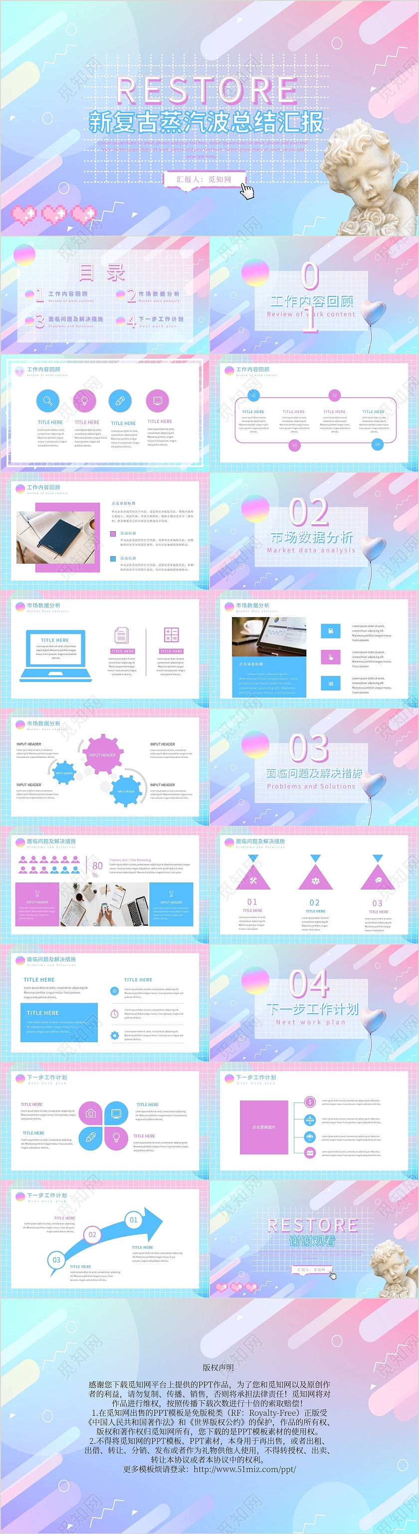 渐变炫虹新复古蒸汽波工作汇报总结PPT模板蒸汽波(2)工作总结