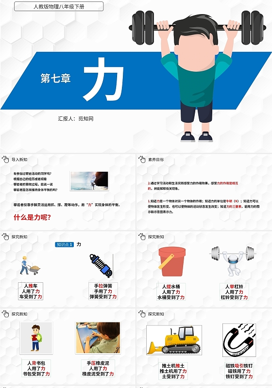 蓝色简约风初中物理课件通用PPT模板初中物理说课课件