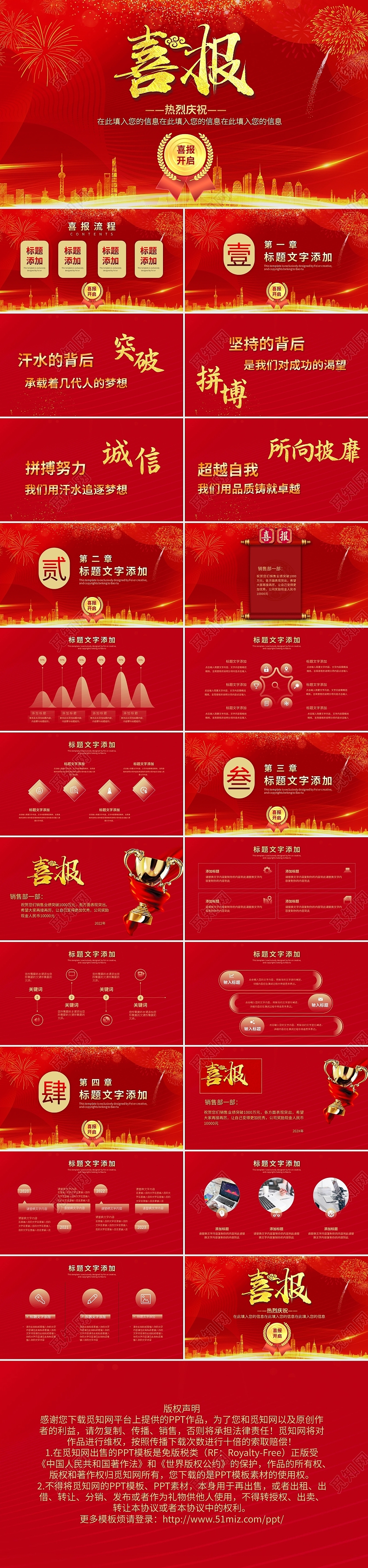 红色喜庆企业年终销售业绩喜报PPT模板宣传PPT动态PPT