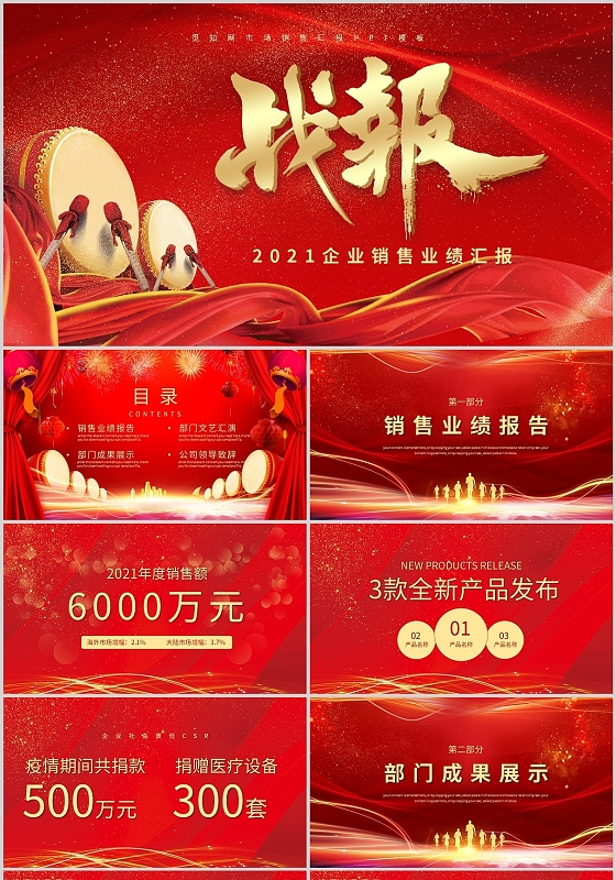 红金商务通用高端大气企业市场销售业绩汇报PPT模板公司销售业绩战报