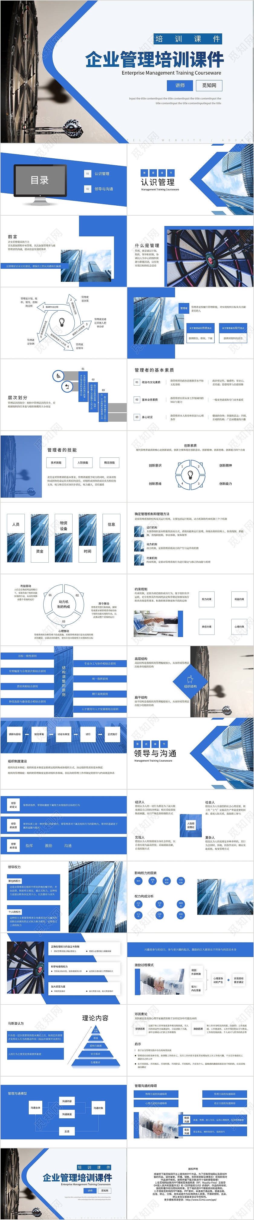 蓝色商务简约企业管理培训课件PPT模板企业培训