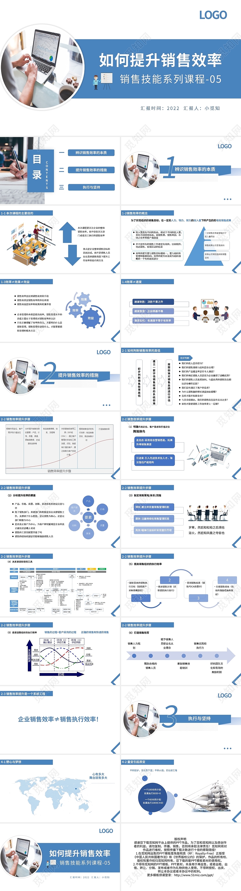 蓝色商务风如何提升销售效率销售技能系列课程PPT模板宣传PPT动态销售培训课程