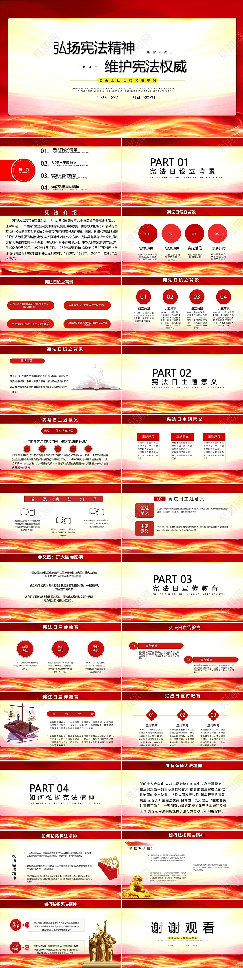 红色大气宪法宣传介绍课件ppt模板国家宪法日