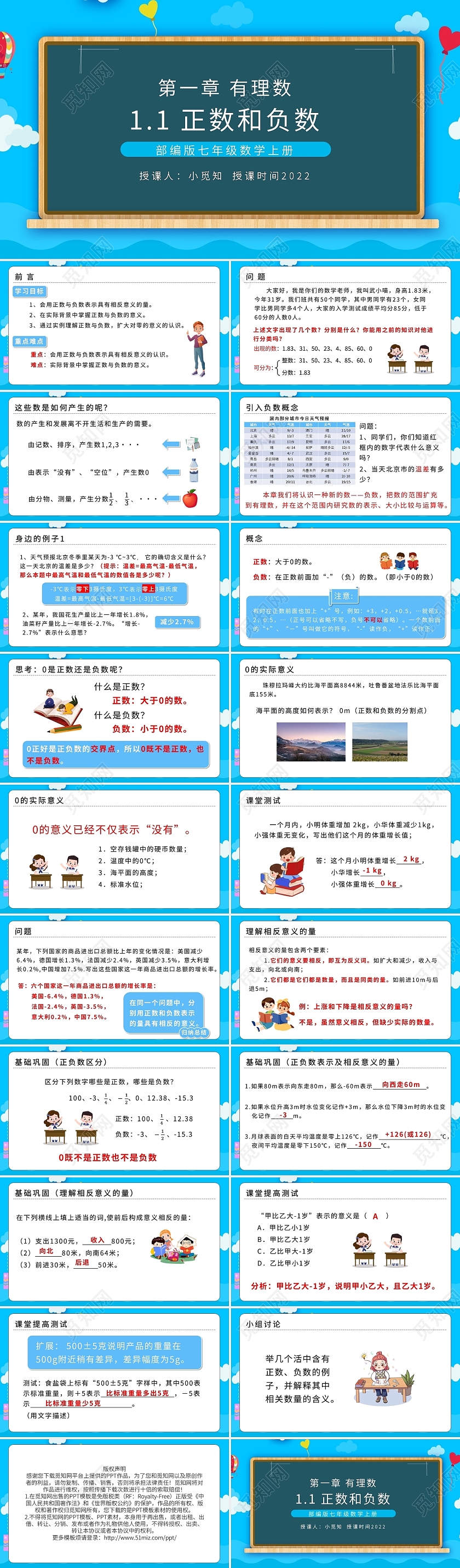 部编版七年级数学上册正数和负数PPT模板宣传PPT动态PPT初中数学说课