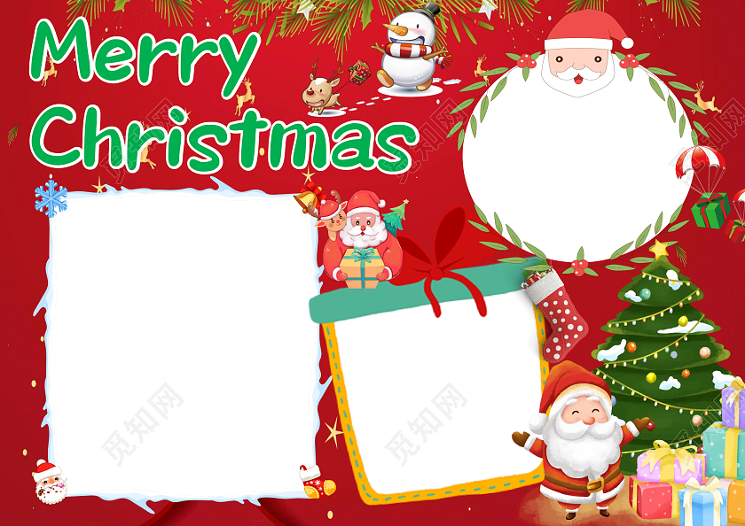 红色卡通圣诞节小报手抄报圣诞节英文小报