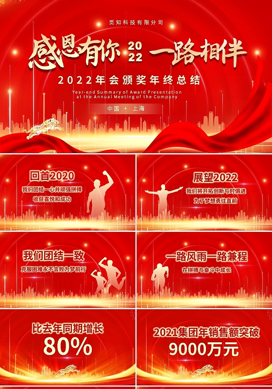 红色大气喜庆2022企业颁奖晚会年终晚会员工颁奖典礼PPT年年会