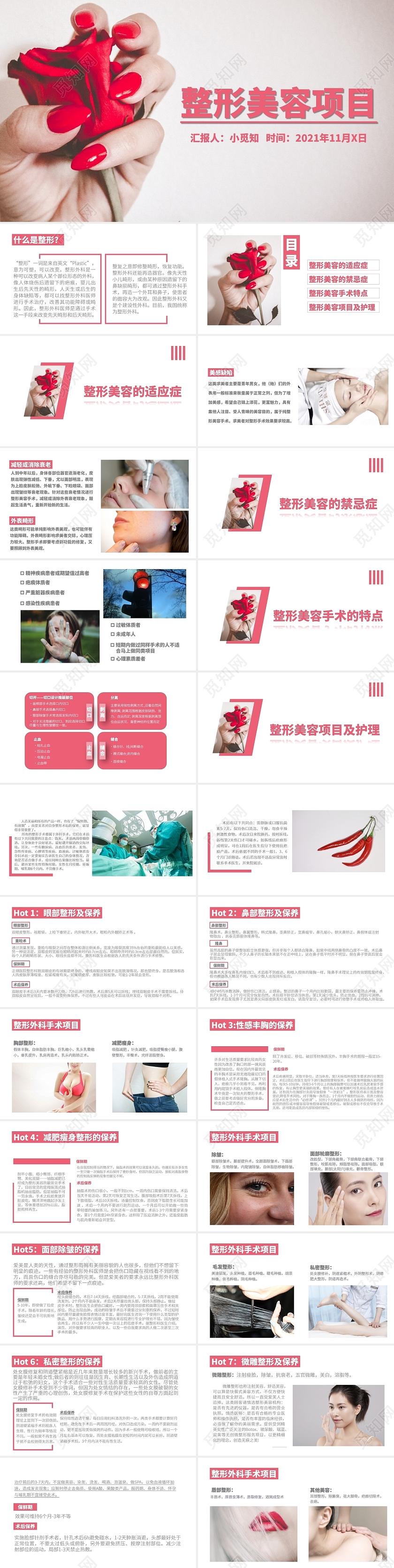 白色简约风整形美容项目工作汇报PPT模板