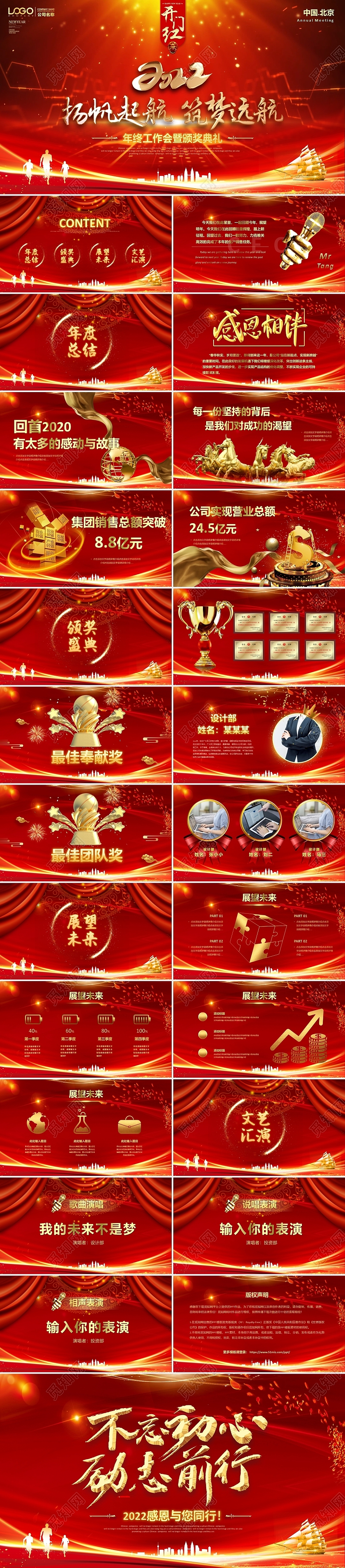 红金启航2022视频背景公司年终总结年会工作会颁奖典礼PPT