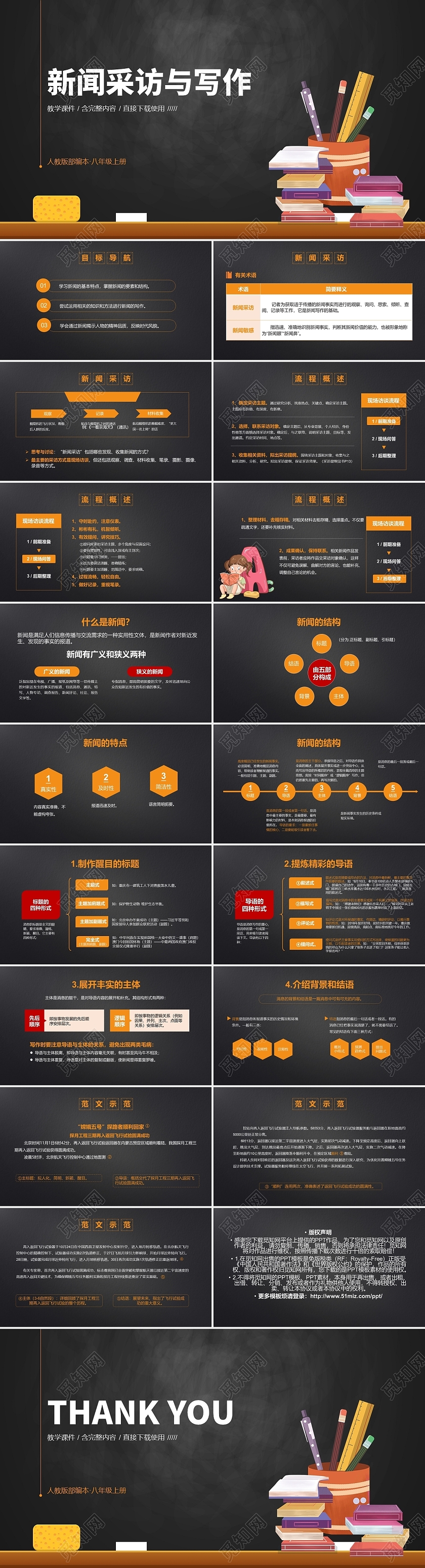 黑色简约新闻采访与写作说课课件PPT模板语文上册说课稿
