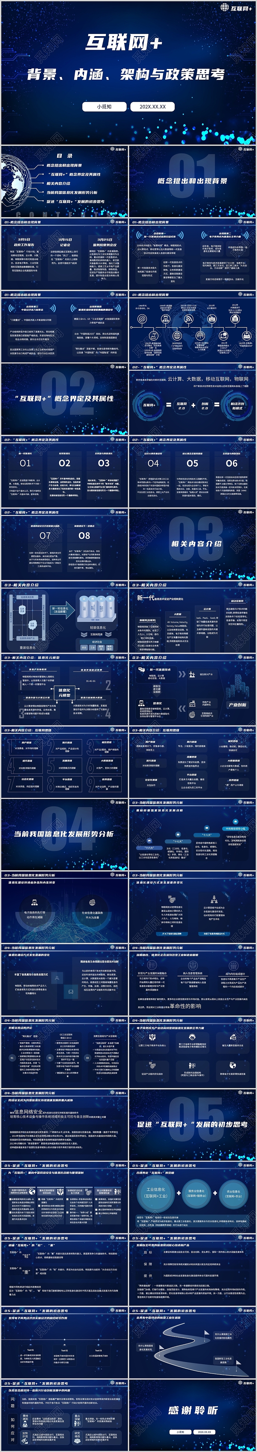 蓝色精美商务互联网背景内涵构架与政策思考市场分析PPT模板互联网背景、内涵、构架与政策思考（蒋帅）