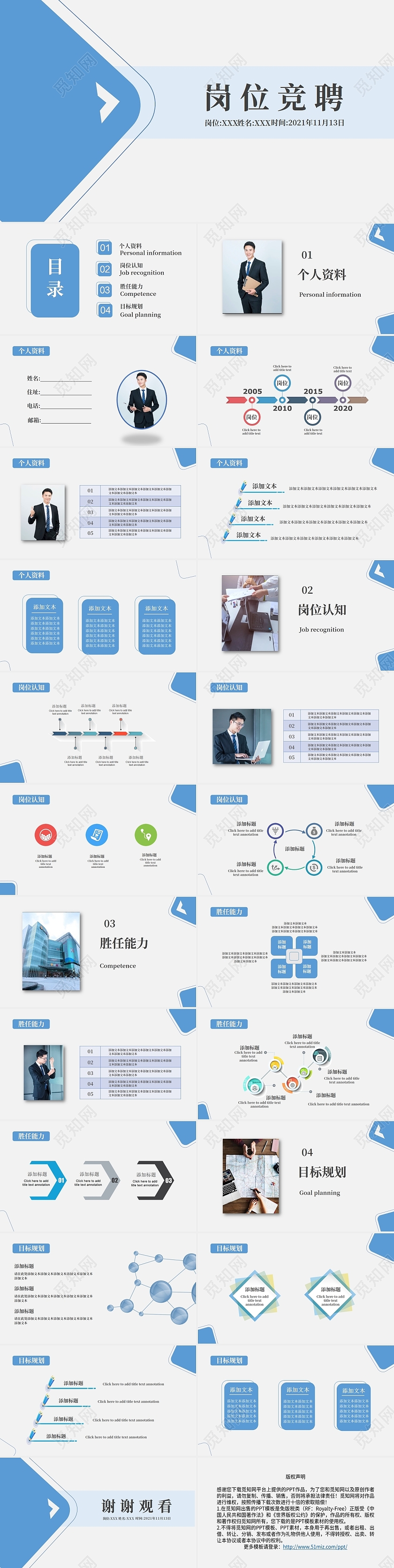 蓝色简约商务岗位竞聘汇报总结PPT