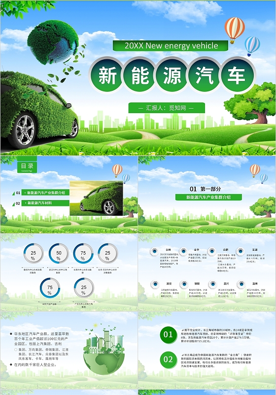 绿色简约商务新能源汽车PPT模板教育培训营销策划新能源汽车01