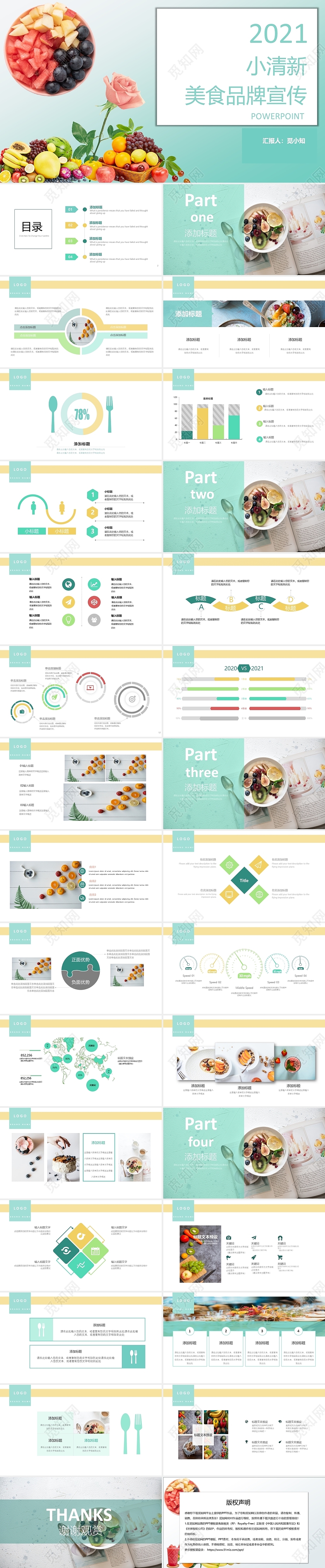 2021小清新美食宣传演讲汇报PPT