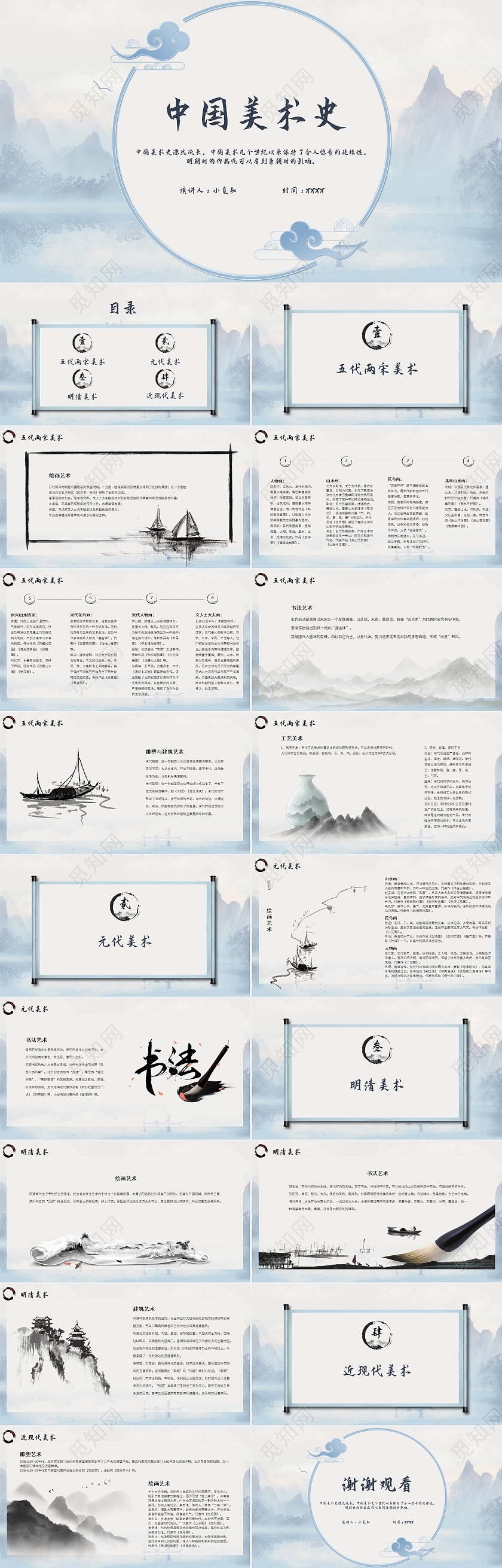 蓝色古风完整版中国美术史课件下册课件PPT(完整版)中国美术史课件—下册