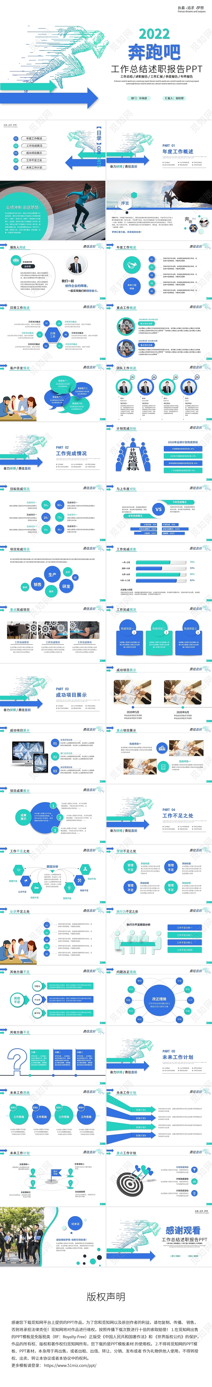 绿色商务奔跑吧2022年终工作总结计划汇报述职报告PPT
