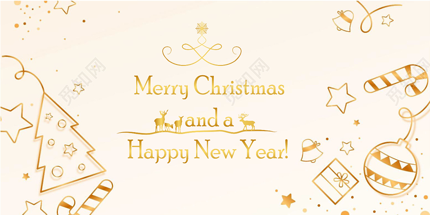 金色唯美圣诞快乐节日贺卡圣诞贺卡圣诞节贺卡
