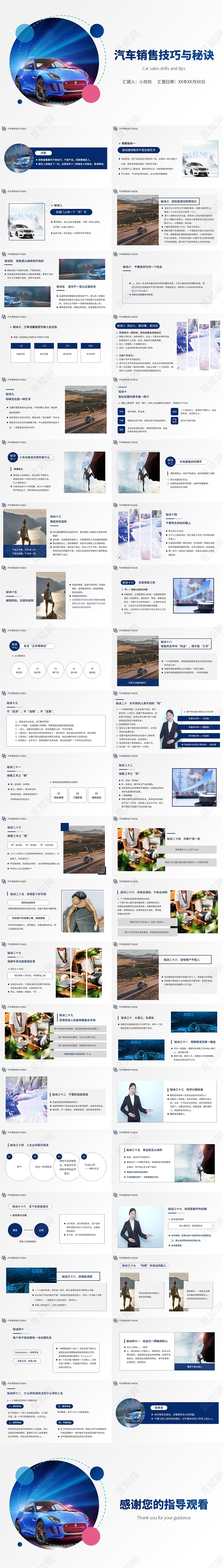 蓝白商务简约大气汽车销售技巧与秘诀PPT模板汽车销售技巧与秘诀43页