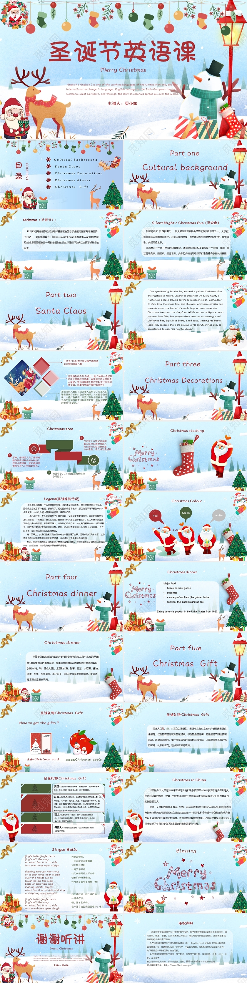 2021蓝色卡通手绘圣诞节英语课PPT