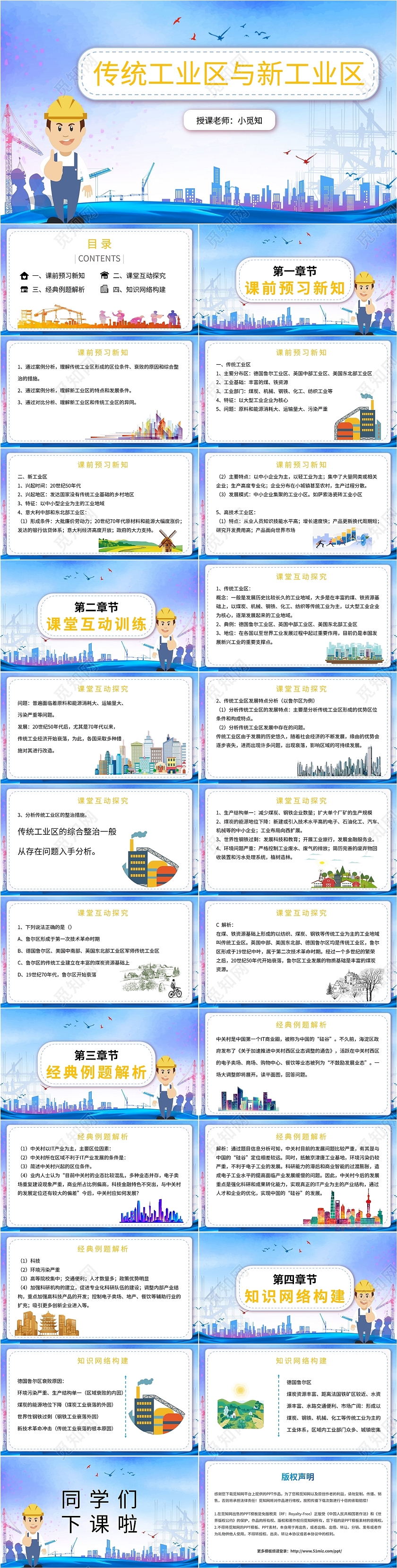 渐变蓝色城市厂区地理传统工业与新工业课件学校教师教学说课模板初中地理说课