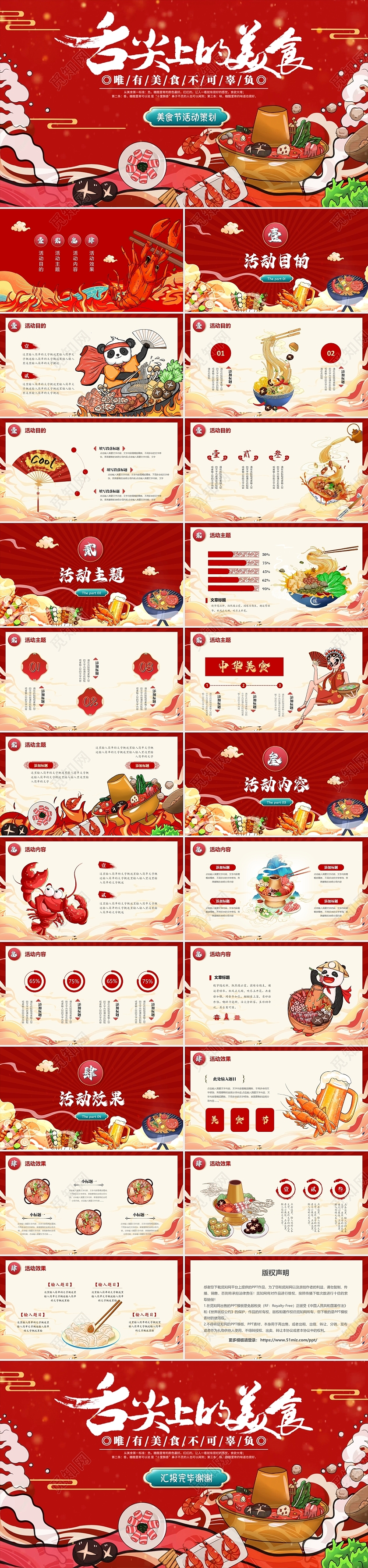 国潮中国风舌尖上的美食视频背景中华美食节活动策划方案PPT