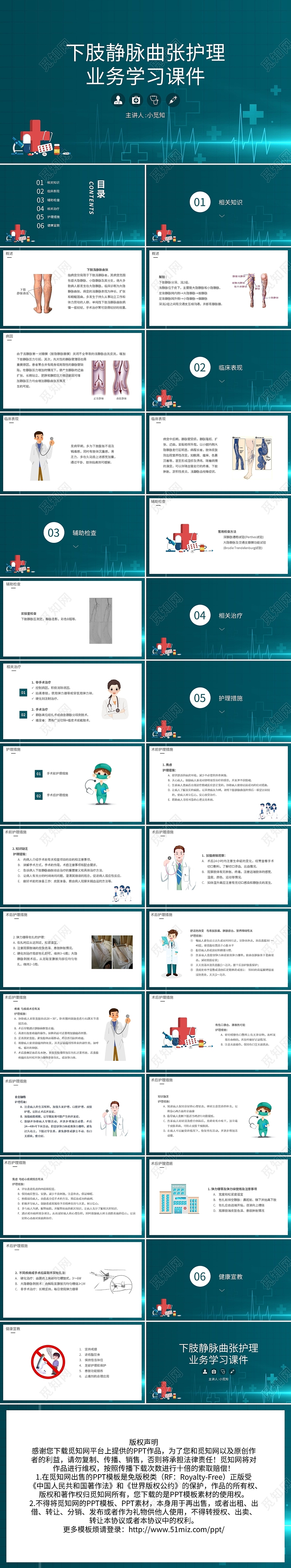 绿色简约下肢静脉曲张护理业务学习课件PPT模板宣传PPT动态下肢静脉曲张的护理