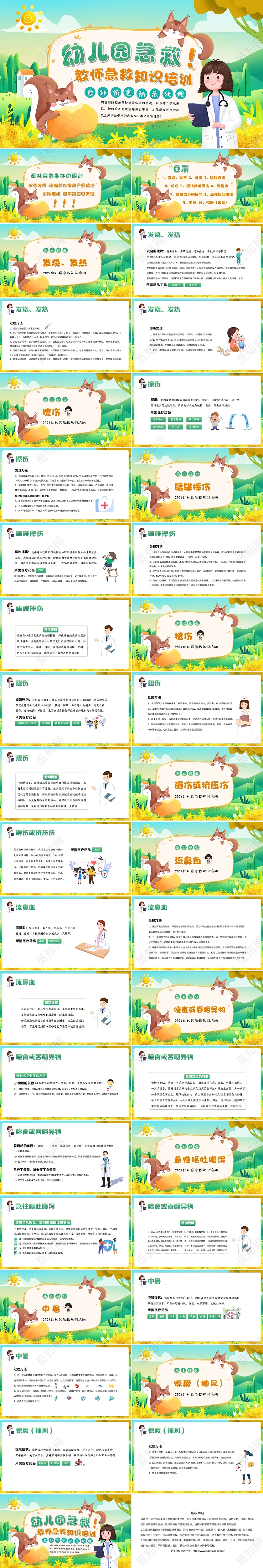 绿色卡通2021幼儿急救知识培训PPT幼儿园教师急救培训课件