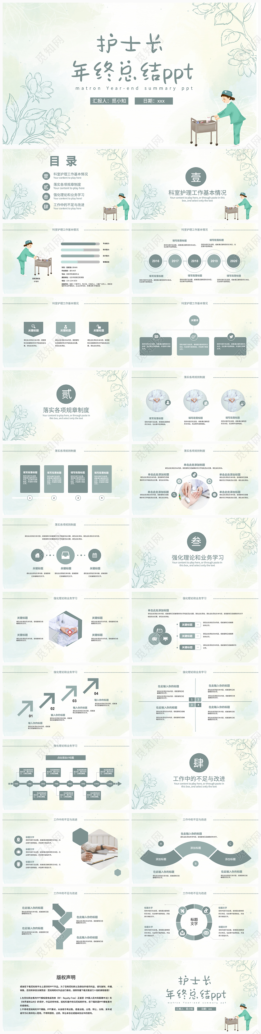 黄绿色淡雅风护士长工作总结ppt护士长年终总结