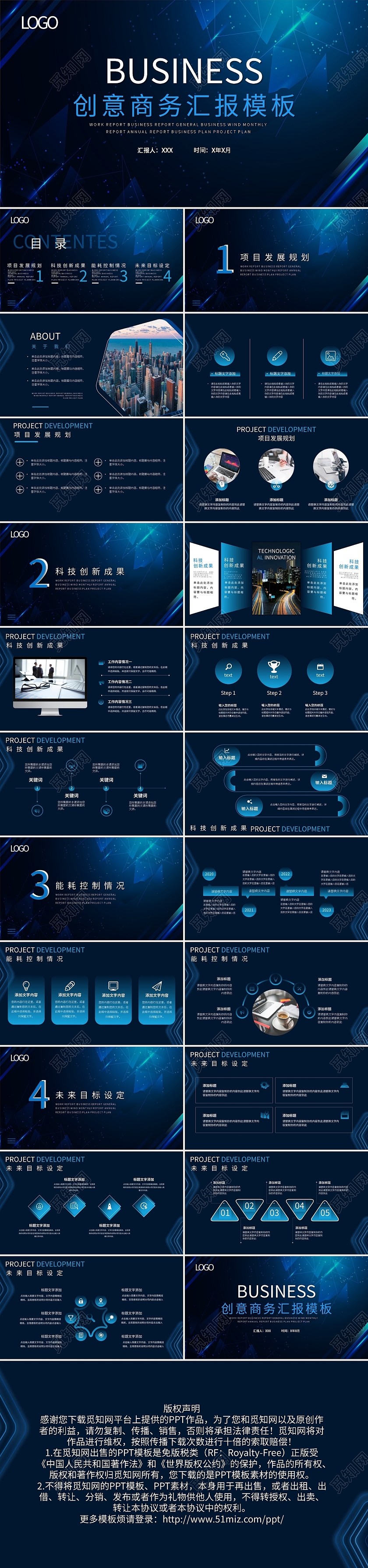 蓝色创意商务汇报模板PPT模板宣传PPT动态PPT科技工作总结汇报