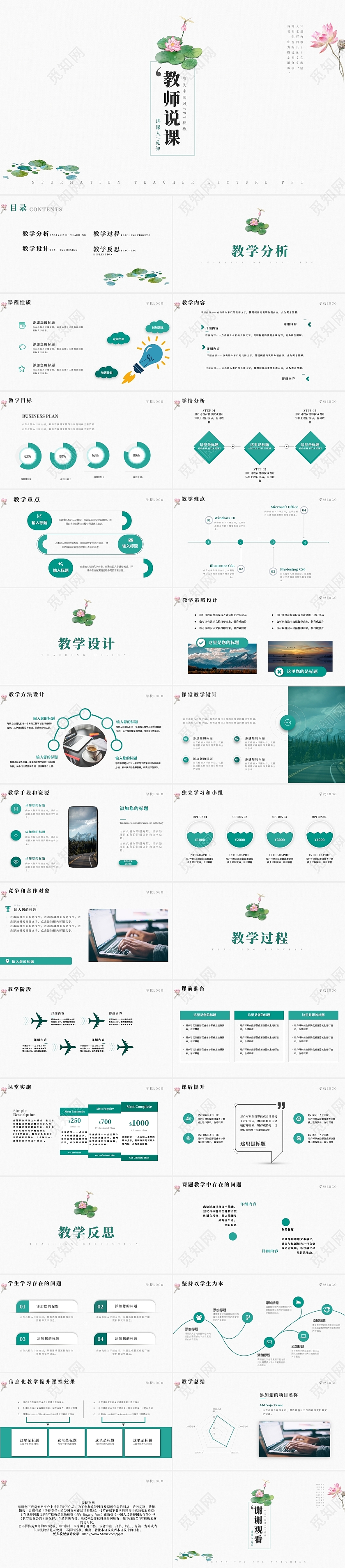 绿色中国风教师说课课件PPT模板中国风说课