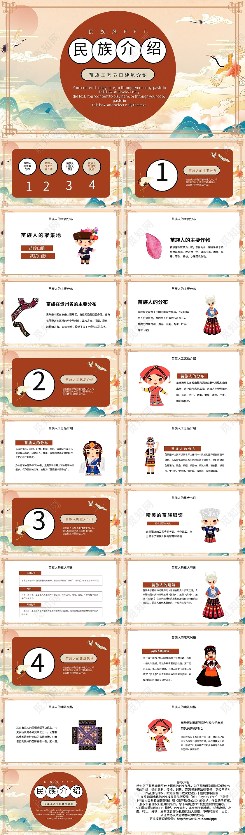 卡通民族风苗族工艺节日建筑介绍PPT模板宣传PPT动态PPT苗族介绍