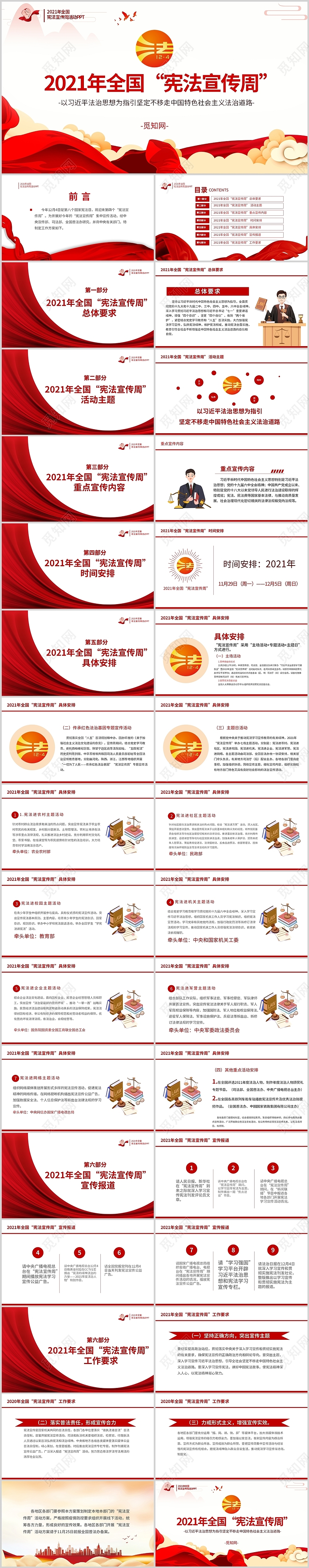 红色专业2021年全国宪法宣传周宣教讲座培训PPT模板国家宪法日