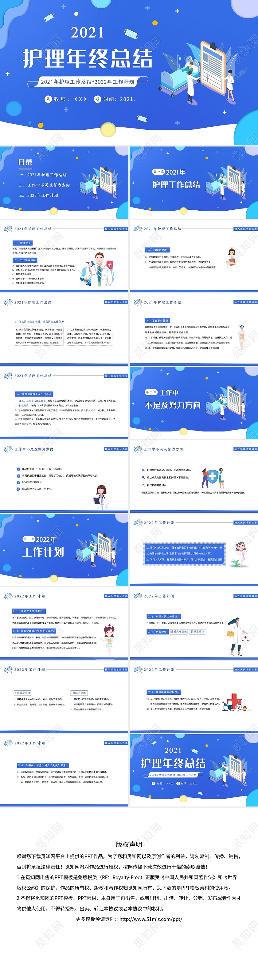 蓝色简约2021蓝色简约2021护理护士工作年终汇PPT课件护理年终总结