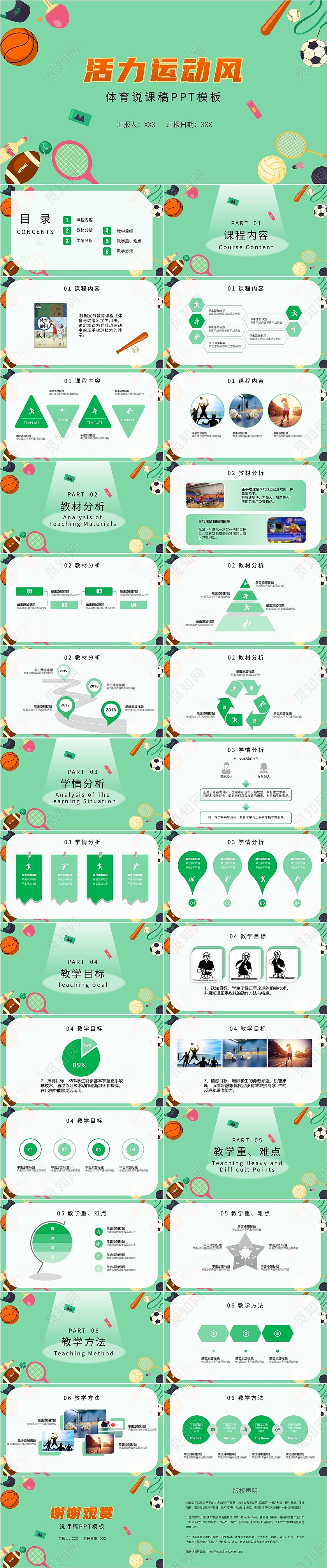 绿色活力运动风体育课说课稿PPT模板