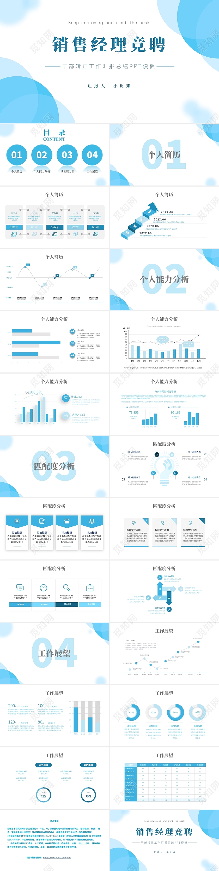 蓝色简约圆形销售经理竞聘ppt模板