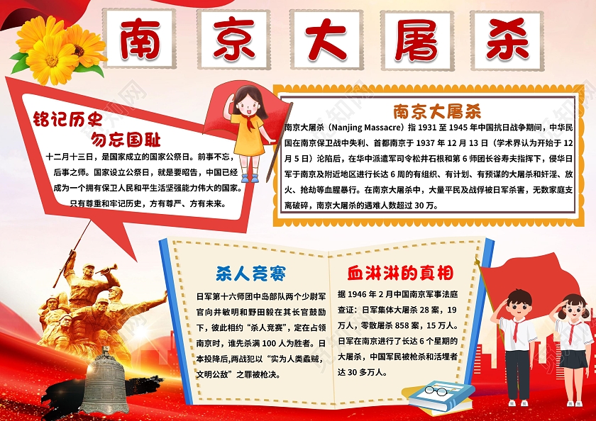 红色卡通南京大屠杀小报手抄报卡通小报手抄报