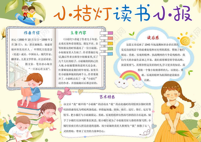 黄色卡通小桔灯读书小报手抄报小桔灯小报手抄报