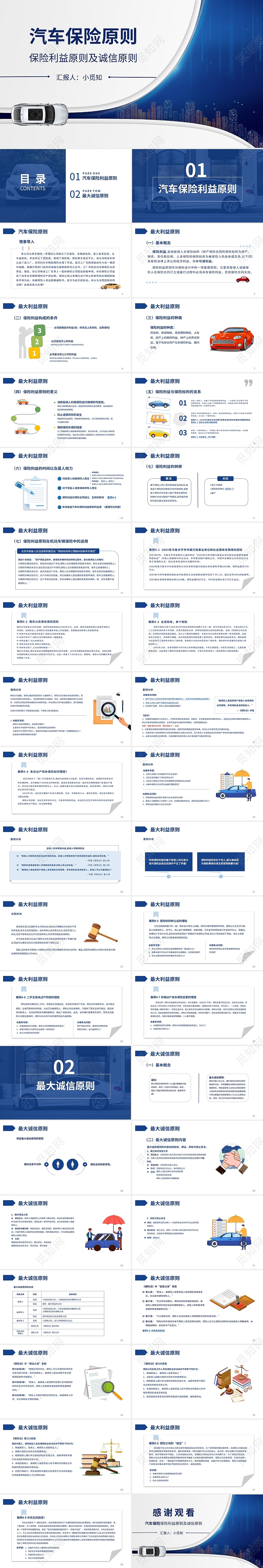 蓝色静态汽车保险原则课程培训PPT模板基础知识培训汽车保险原则（上）