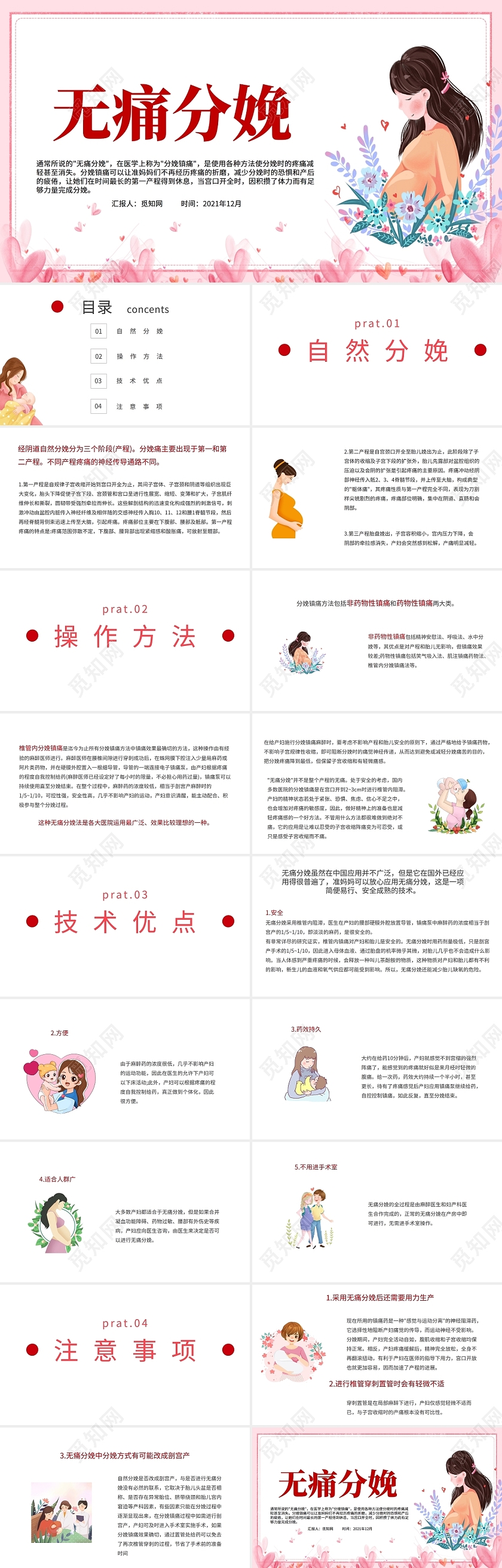 简约粉色现代无痛分娩课件ppt无痛分娩介绍