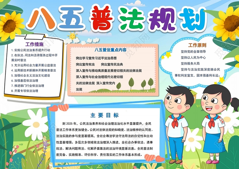 八五普法规划法制儿童民法典手抄报小报八五普法法制儿童民法典