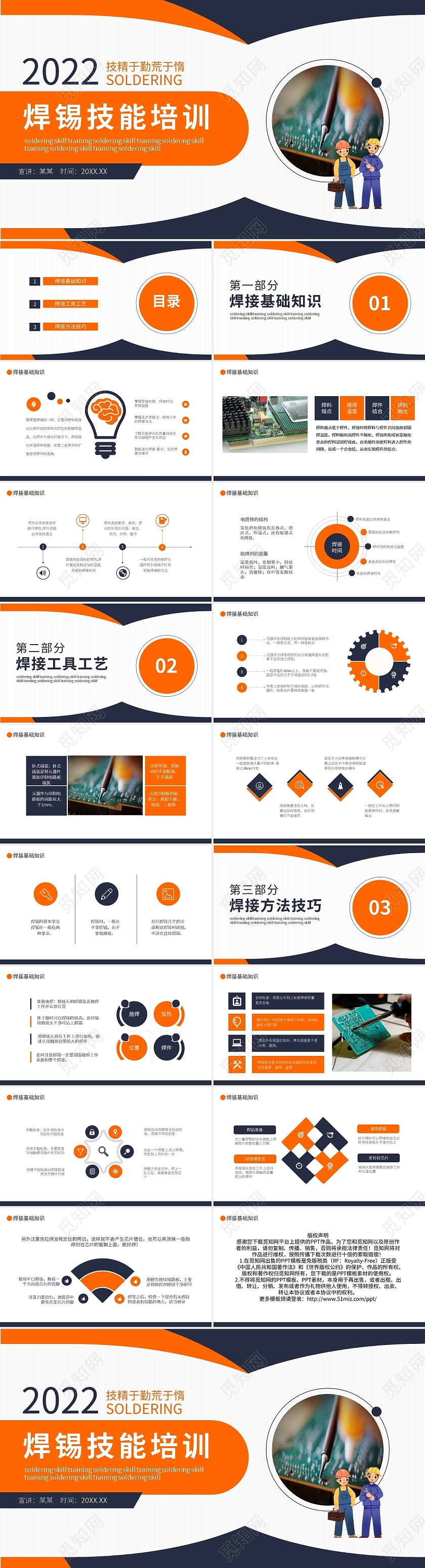 橙蓝简约焊锡技能培训PPT模板宣传PPT动态PPT