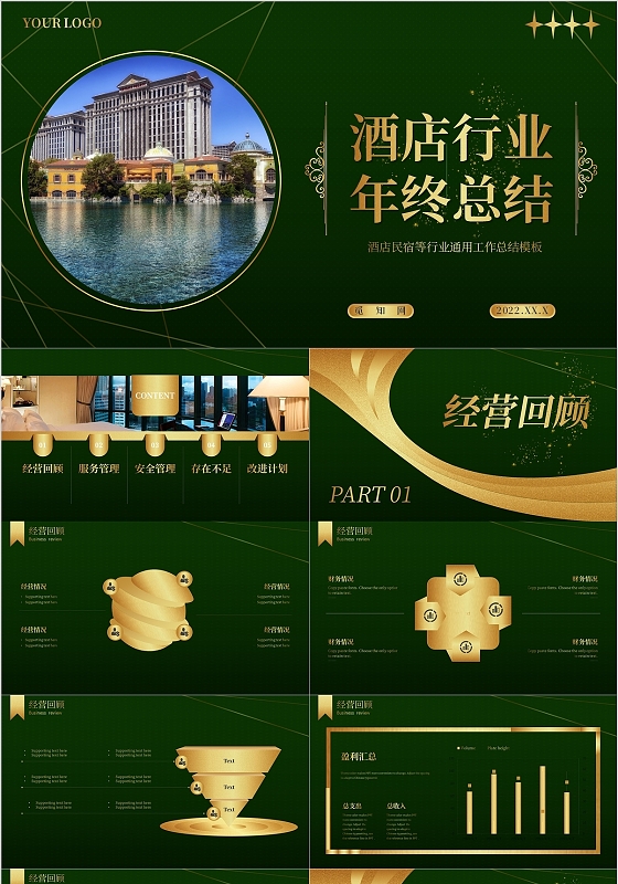 金色典雅大气酒店民宿行业年终工作总结汇报PPT模板酒店年酒店年终总结