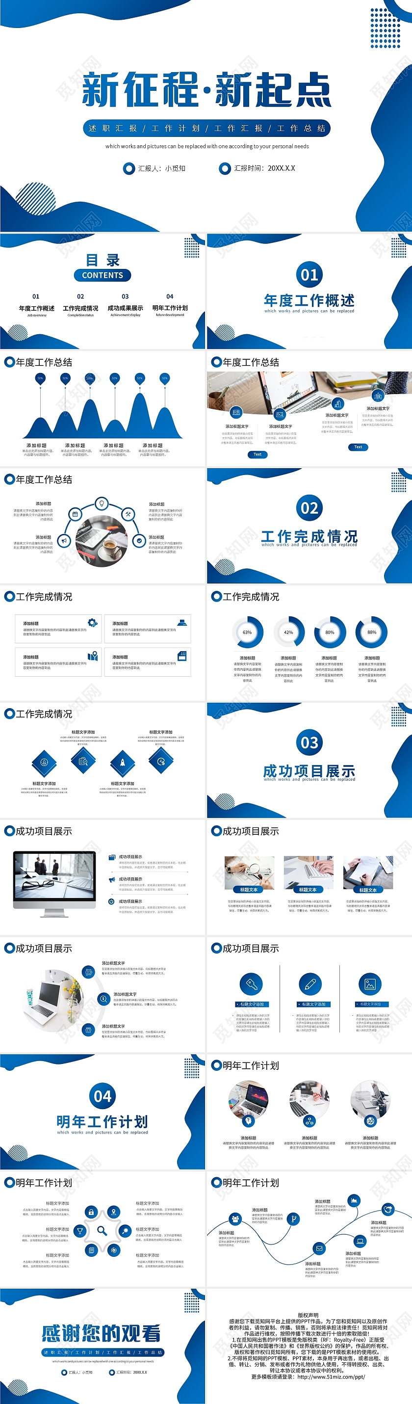 蓝色渐变新征程新起点年终工作总结PPT模板宣传PPT动态