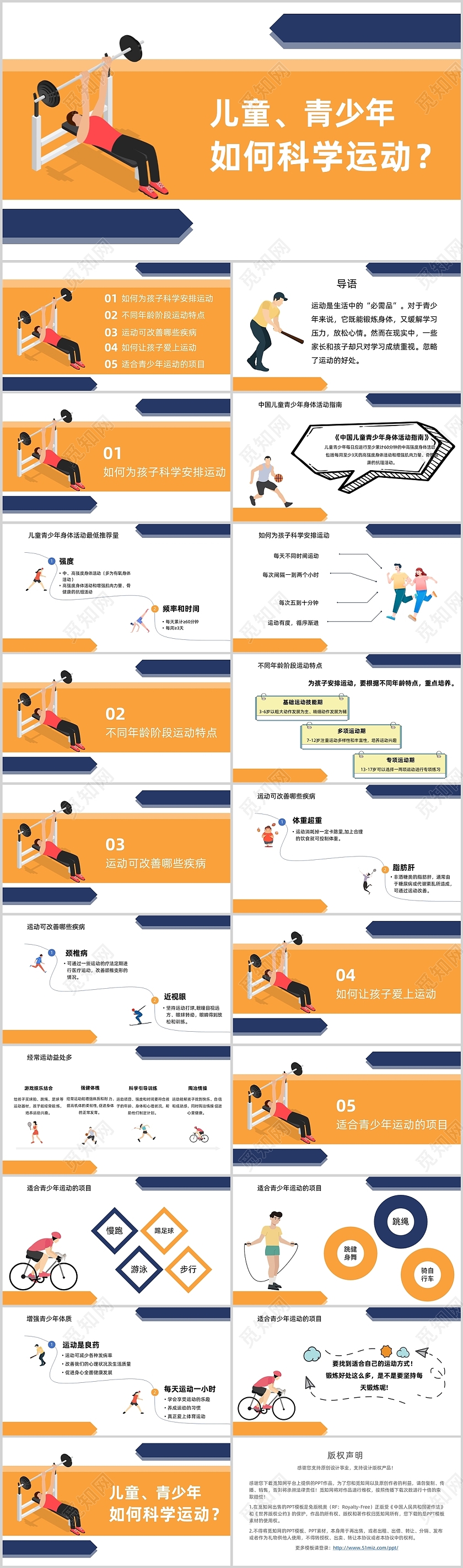 蓝黄色商务风儿童青少年如何科学运动说课PPT模板青少年儿童如何科学运动