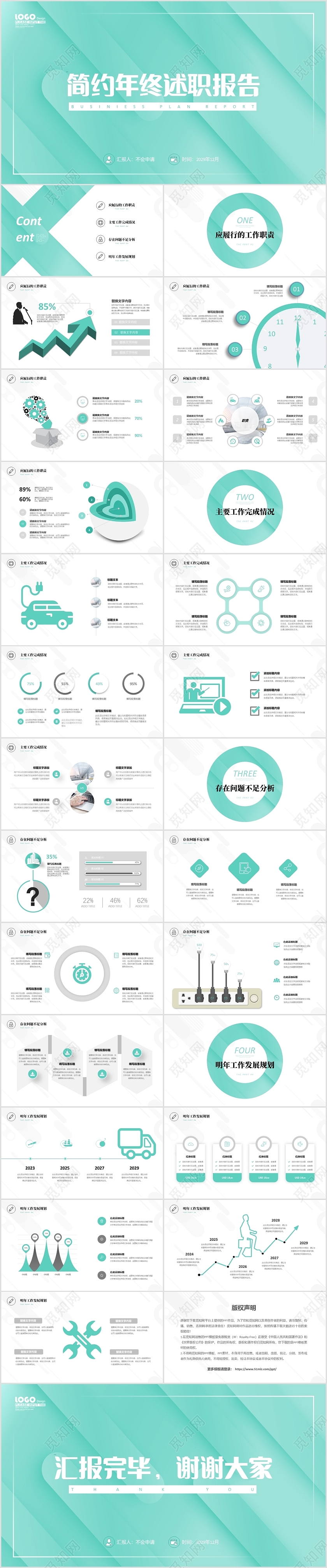 薄荷绿清新简约2022个人年终述职报告工作总结绩效考核PPT