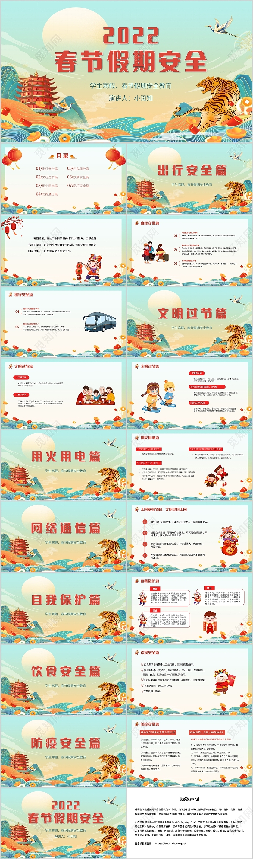 红色国潮风春节假期安全PPT