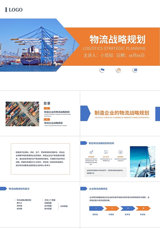 蓝色高级简约物流战略规划汇报通用模板PPT