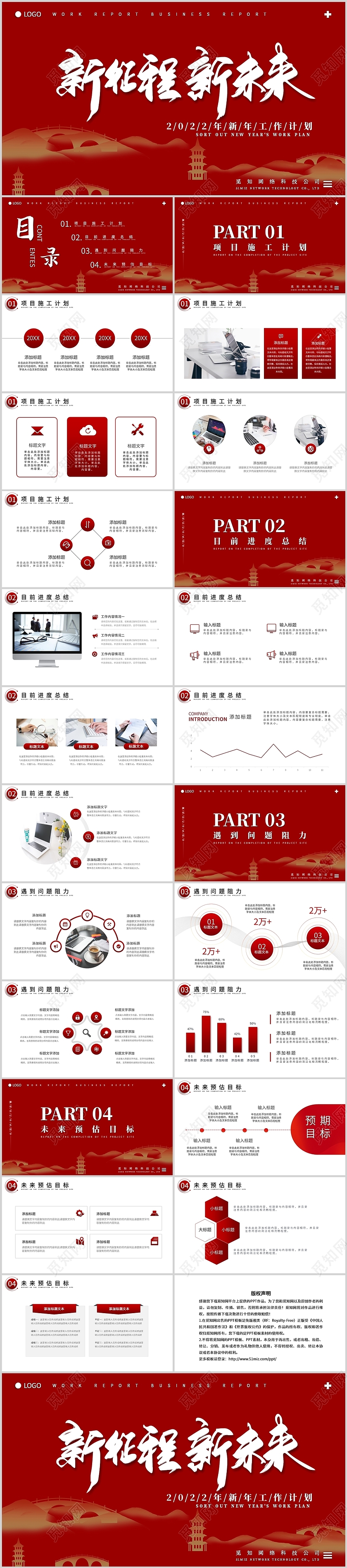 红色简约新年开工计划项目汇报工作述职说明商务通用PPT模板