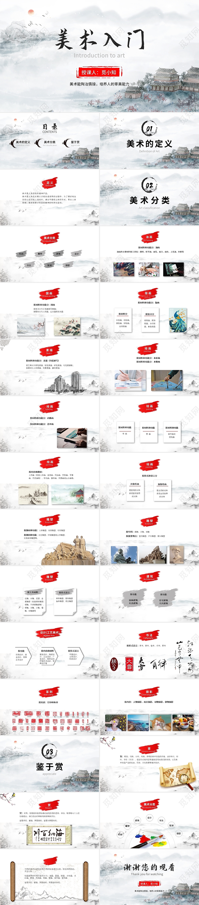 淡雅国风风格美术入门PPT课件美术分类