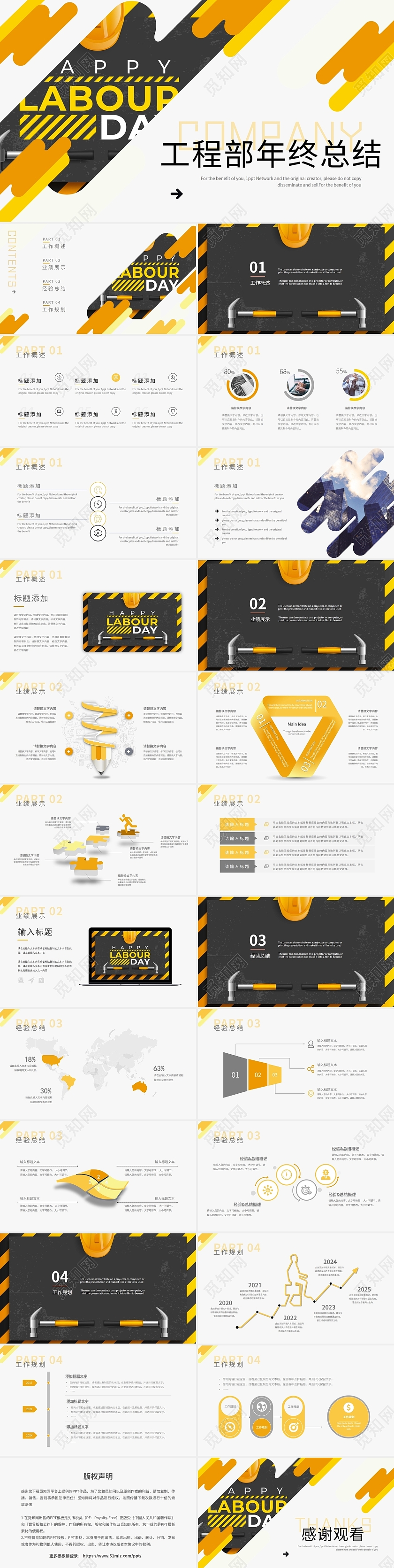 黄色商务工程部工作总结工作汇报年终总结PPT模板工程年终总结